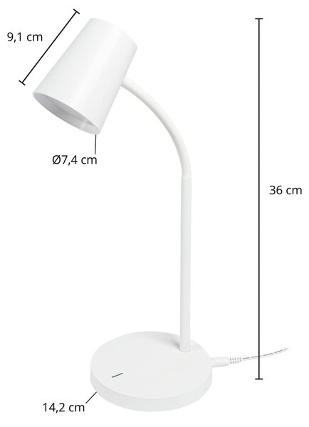 Lindby Ailina LED asztali lámpa, 36 cm magas, fehér, fényerőszabályzóval, dimmelhető, Fehér / opál, Dolgozószoba / Iroda, Műanyag, Modern