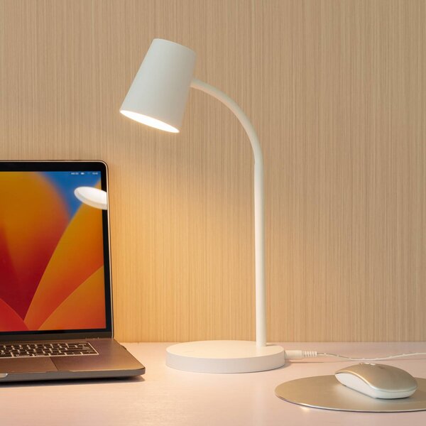 Lindby Ailina LED asztali lámpa, 36 cm magas, fehér, fényerőszabályzóval, dimmelhető, Fehér / opál, Dolgozószoba / Iroda, Műanyag, Modern