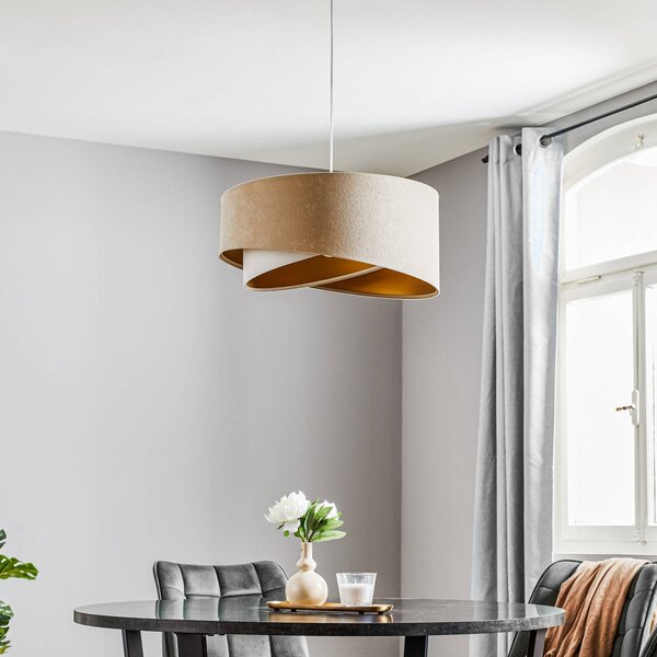 Maco Design Vivien függő lámpa, háromszínű, krém/fehér/arany, dimmelhető, Krém / borostyánsárga, Nappali / Étkező, Textil / szövet / selyem, Modern