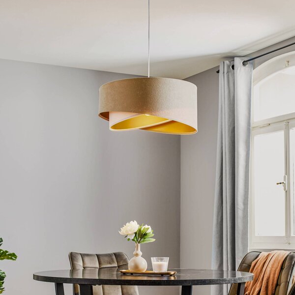 Maco Design Vivien függő lámpa, háromszínű, krém/fehér/arany, dimmelhető, Krém / borostyánsárga, Nappali / Étkező, Textil / szövet / selyem, Modern