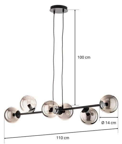 EMIBIG LIGHTING Lógó világítás Glassy, 6 izzós, fekete, grafit, üveg, 110cm, dimmelhető, Fekete, Nappali / Étkező, Üveg, Modern