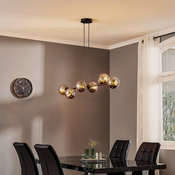 EMIBIG LIGHTING Lógó világítás Glassy, 6 izzós, fekete, grafit, üveg, 110cm, dimmelhető, Fekete, Nappali / Étkező, Üveg, Modern