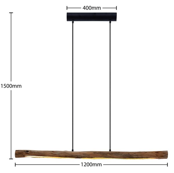 Lindby Nekala LED lógó világítás, fekete, fa, hossza 120 cm, dimmelhető, Fekete, Nappali / Étkező, Fa, Skandináv