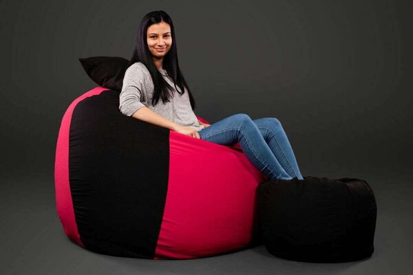 Fekete-Magenta XXL Babzsákfotel Garnitúra