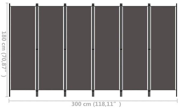 Antracitszürke 6 paneles paraván 300 x 180 cm