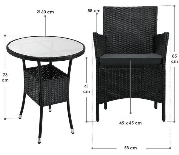 Juskys Bayamo erkély szett - fekete + szürke párnák