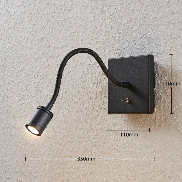 Lindby LED fali lámpa Mayar, 2db, fekete, olvasólámpa, 11 cm, cm, Fekete, Hálószoba, fém, Modern