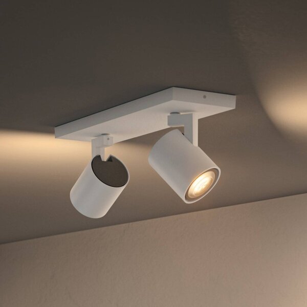 Philips Hue LED spotlámpa Runner, 2 izzós, dimmer kapcsoló, fehér, dimmelhető, Fehér / opál, Nappali / Étkező, Alumínium, Modern