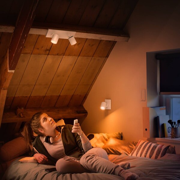 Philips Hue LED spotlámpa Runner, 2 izzós, dimmer kapcsoló, fehér, dimmelhető, Fehér / opál, Nappali / Étkező, Alumínium, Modern