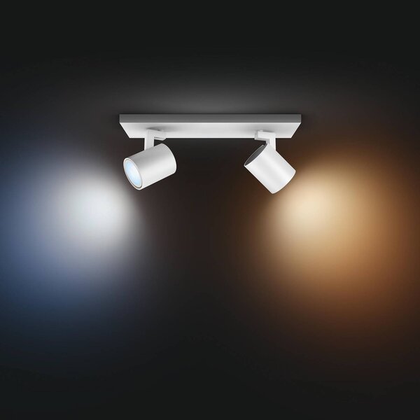 Philips Hue LED spotlámpa Runner, 2 izzós, dimmer kapcsoló, fehér, dimmelhető, Fehér / opál, Nappali / Étkező, Alumínium, Modern
