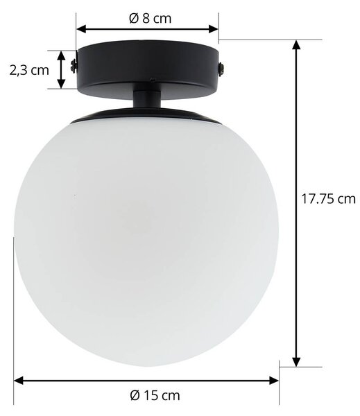 Lucande mennyezeti lámpa Bidolo, fekete, üveg, Ø 15 cm, IP44, dimmelhető, Fekete, Fürdőszoba, Üveg