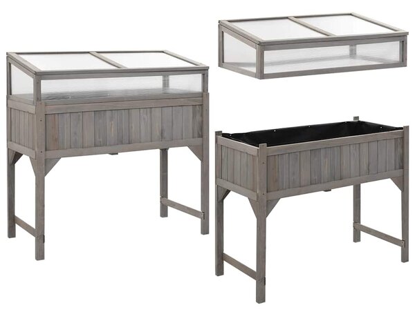 Tömör fenyőfa magaságyás melegházzal 110 x 54 x 120 cm
