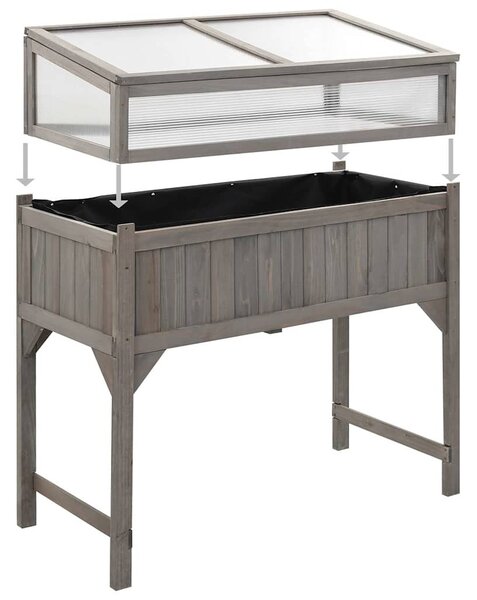 Tömör fenyőfa magaságyás melegházzal 110 x 54 x 120 cm