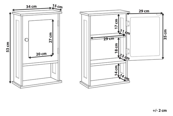 Fürdőszobai tükrös faliszekrény HUILA 34 cm 53 cm Fehér