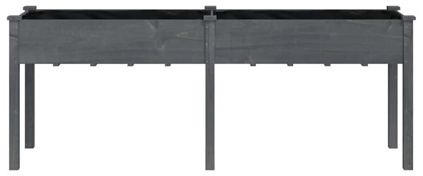 Szürke tömör fenyőfa kerti ültetőláda béléssel 203x53x76 cm