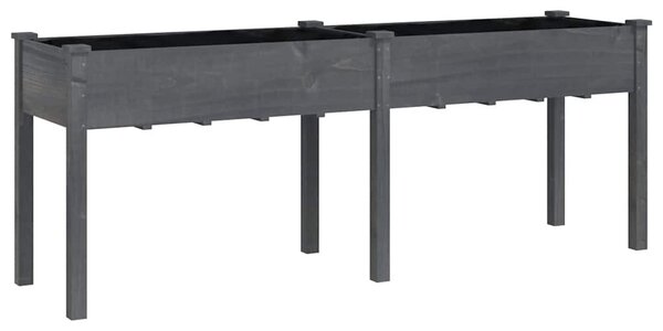 Szürke tömör fenyőfa kerti ültetőláda béléssel 203x53x76 cm