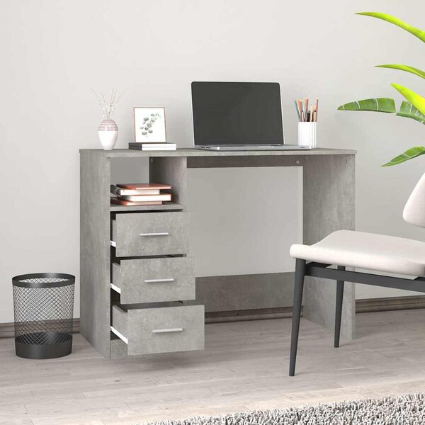Betonszürke szerelt fa íróasztal fiókokkal 102x50x76 cm