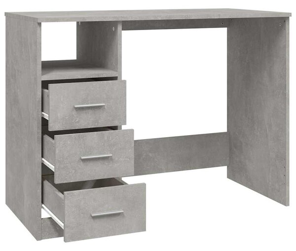Betonszürke szerelt fa íróasztal fiókokkal 102x50x76 cm