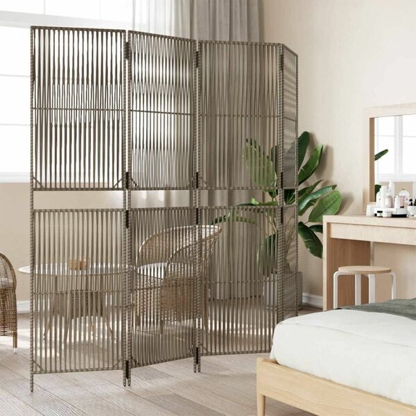 Polyrattan Térelválasztó - 4 Panel - Szürke - 196x200cm