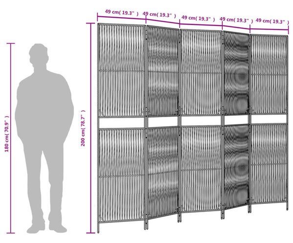VidaXL - 5 Panéles Térelválasztó - Polyrattan - Fekete - 245x200cm