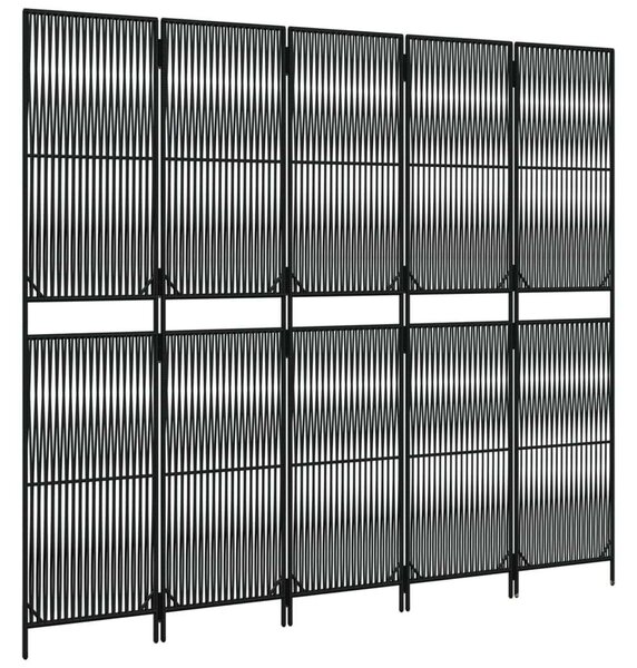 VidaXL - 5 Panéles Térelválasztó - Polyrattan - Fekete - 245x200cm