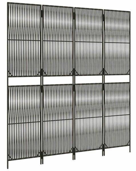 Polyrattan Térelválasztó - 4 Panel - Szürke - 196x200cm