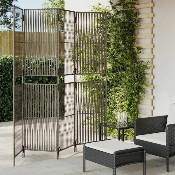 Polyrattan Térelválasztó - 4 Panel - Szürke - 196x200cm