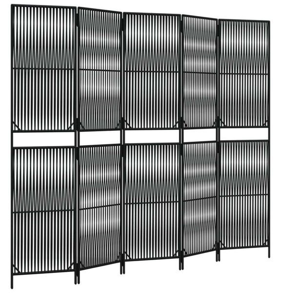 VidaXL - 5 Panéles Térelválasztó - Polyrattan - Fekete - 245x200cm