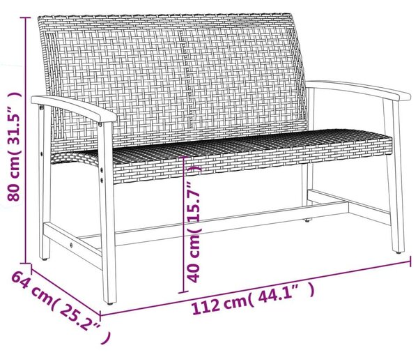 VidaXL bézs polyrattan és akácfa kerti pad 112 cm