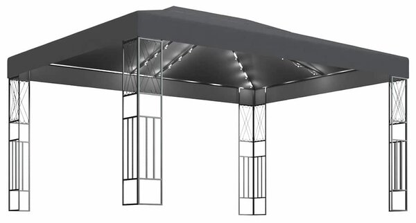 Antracitszürke szövet pavilon LED fényfüzérrel 3 x 4 m