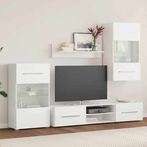 5 részes, fehér fali TV állvány szett LED világítással