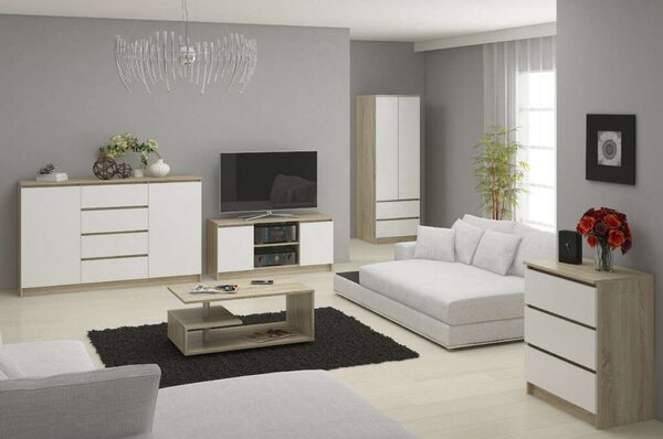 Akord Komód K140 10SZ Diófa Sonoma/Borító Fehér 138x121x40 cm 10 Fiókos Mat Bef. Szekrény