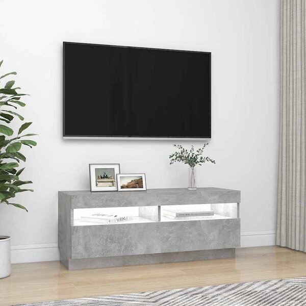 Betonszürke TV-szekrény LED-lámpákkal 100 x 35 x 40 cm