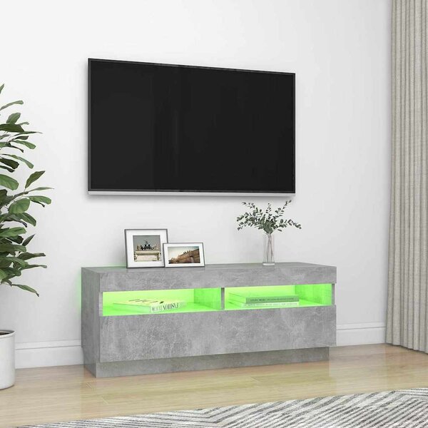 Betonszürke TV-szekrény LED-lámpákkal 100 x 35 x 40 cm