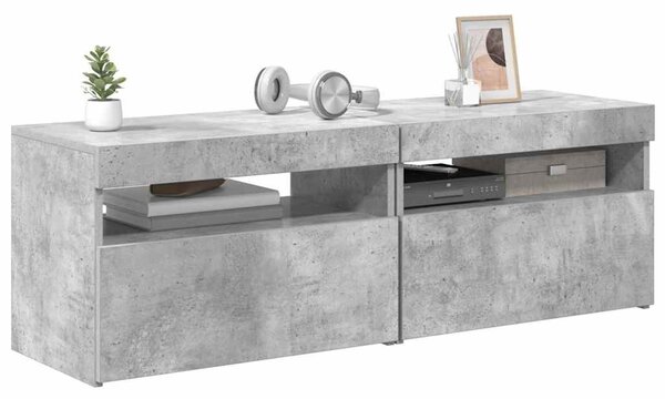 2 db betonszürke TV-szekrény LED-lámpákkal 60 x 35 x 40 cm