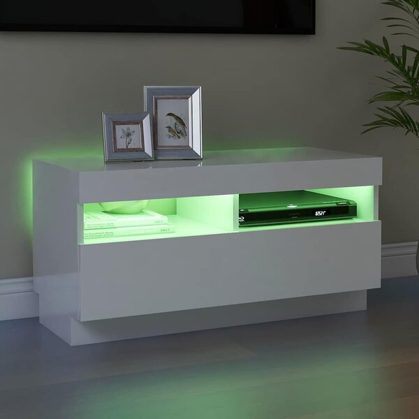 Magasfényű fehér TV-szekrény LED-lámpákkal 80 x 35 x 40 cm