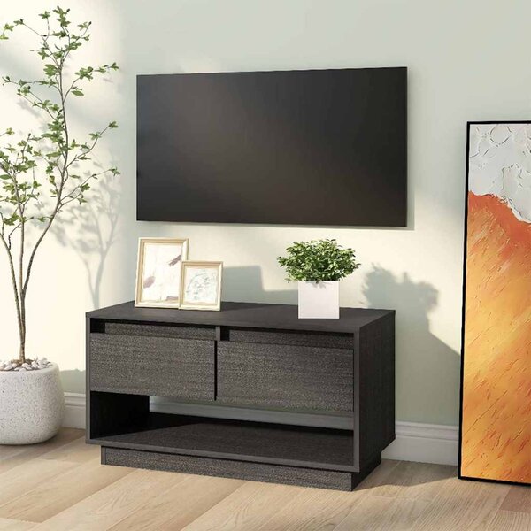 Szürke tömör fenyőfa TV-szekrény 74x34x40 cm