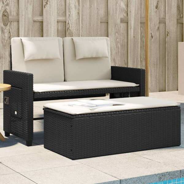 VidaXL fekete polyrattan dönthető kerti pad párnával