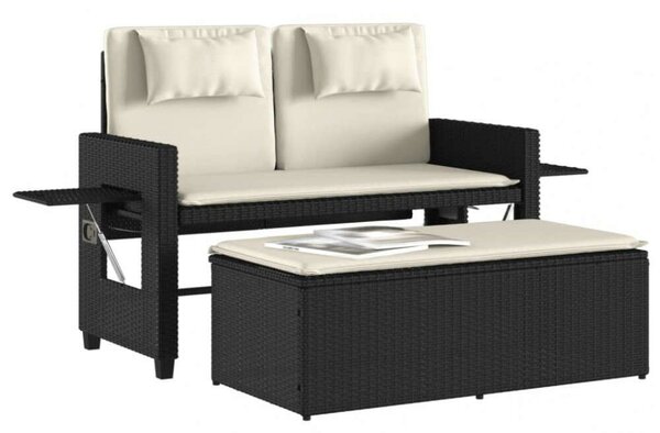 VidaXL fekete polyrattan dönthető kerti pad párnával