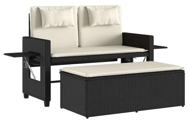 VidaXL fekete polyrattan dönthető kerti pad párnával