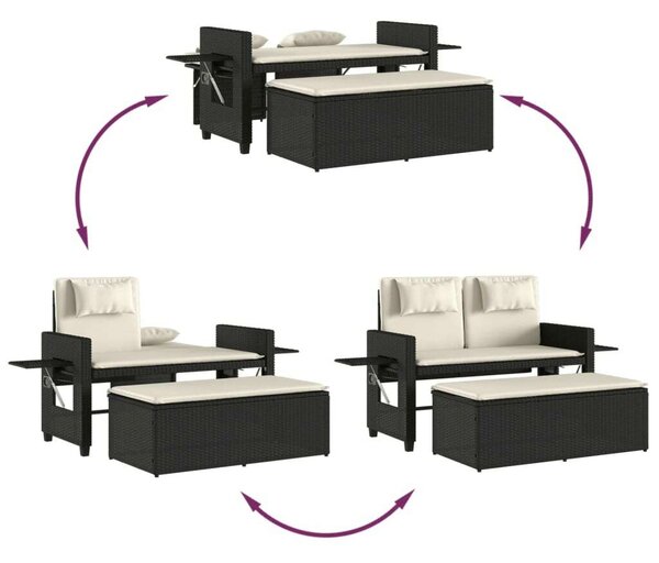 VidaXL fekete polyrattan dönthető kerti pad párnával