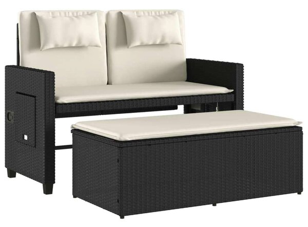 VidaXL fekete polyrattan dönthető kerti pad párnával