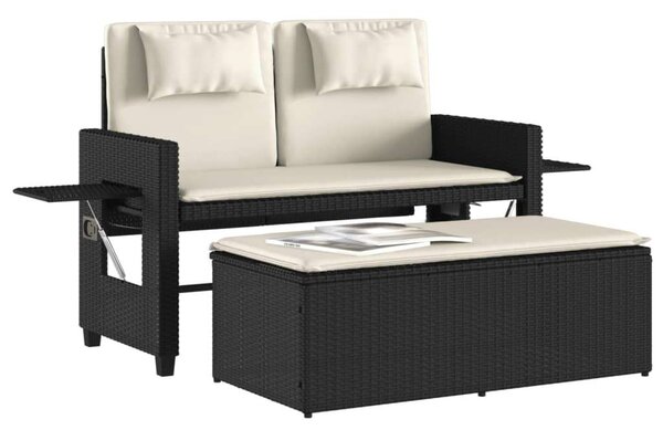 VidaXL fekete polyrattan dönthető kerti pad párnával