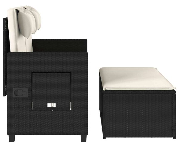 VidaXL fekete polyrattan dönthető kerti pad párnával