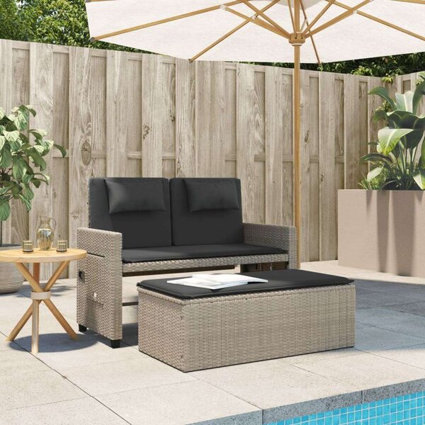 VidaXL világosszürke polyrattan dönthető kerti pad párnával