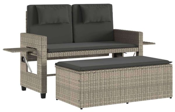 VidaXL világosszürke polyrattan dönthető kerti pad párnával