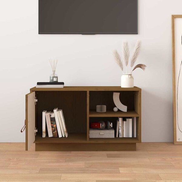 Mézbarna tömör fenyőfa TV-szekrény 70 x 34 x 40 cm
