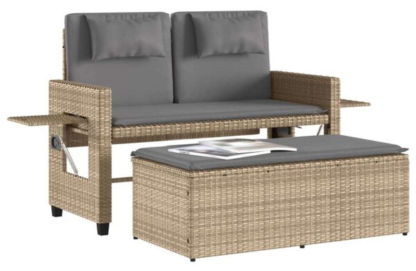 VidaXL bézs polyrattan dönthető kerti pad párnával