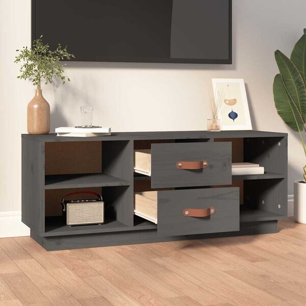 Szürke tömör fenyőfa TV-szekrény 100x34x40 cm