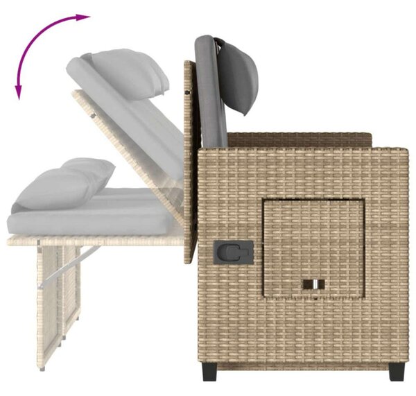 VidaXL bézs polyrattan dönthető kerti pad párnával